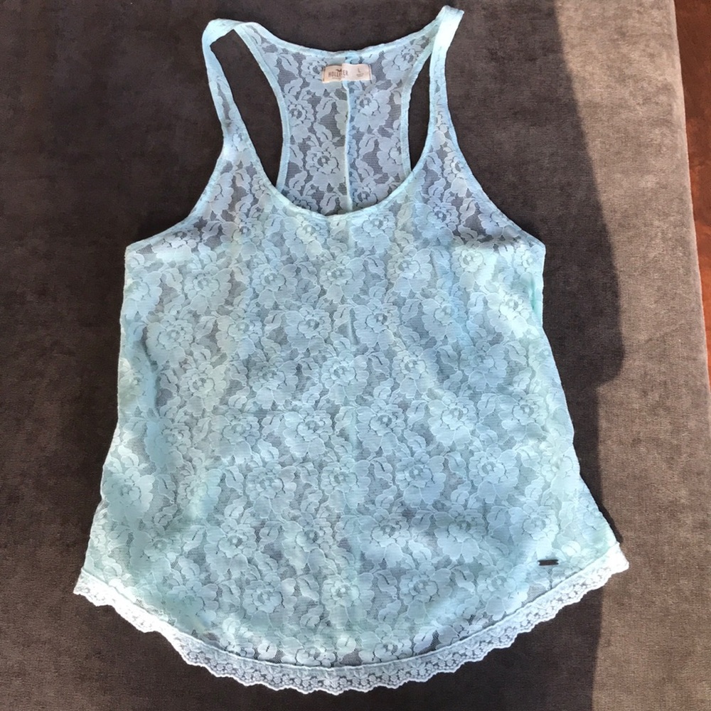 Hollister mint floral lace tank